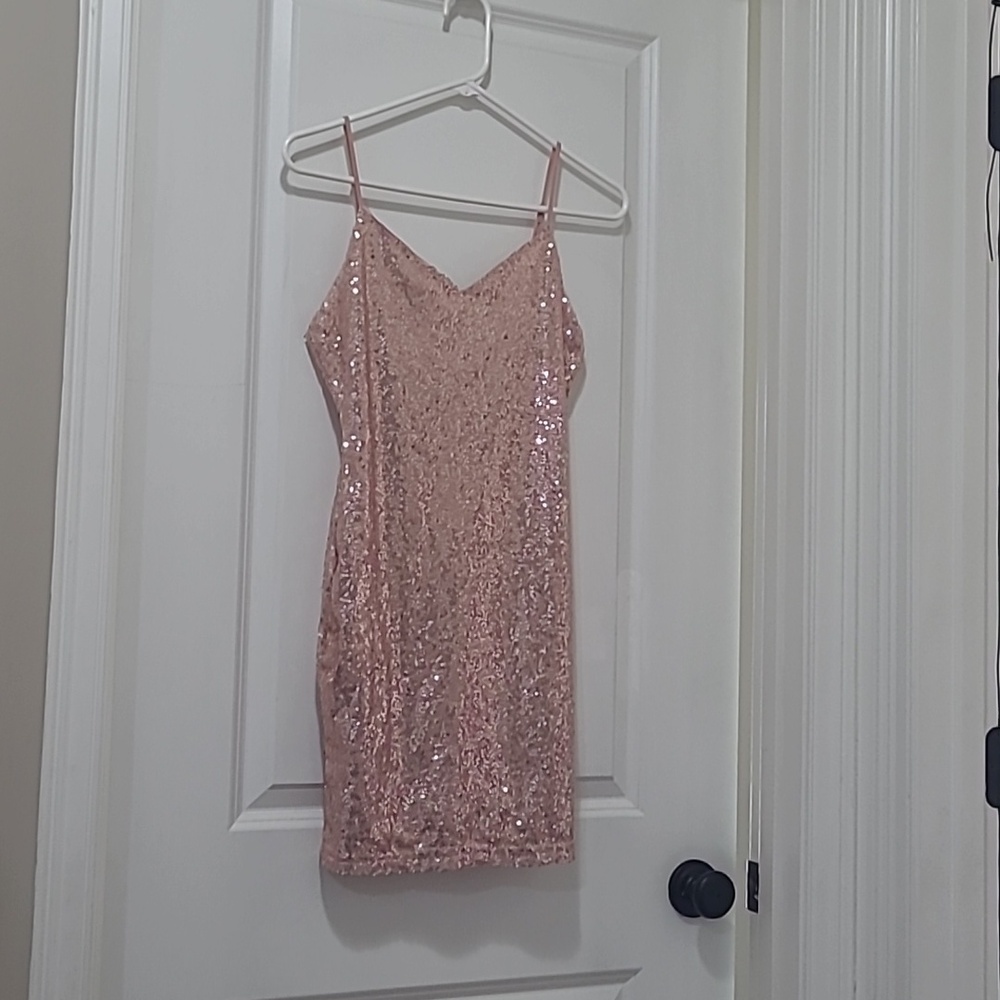 Sequin Slip Dress in Rose Gold